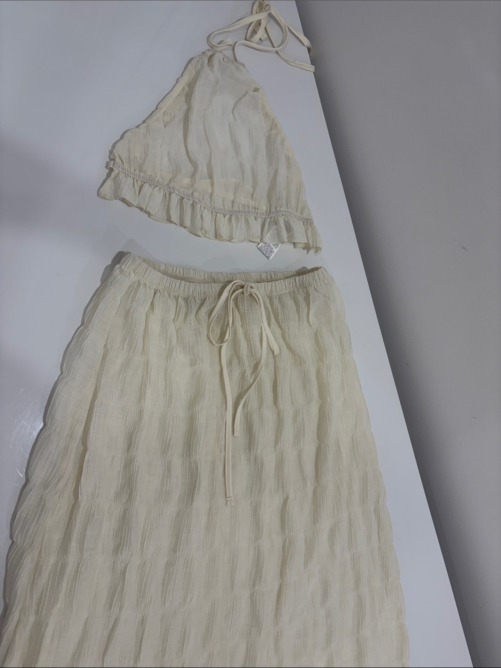 SHEIN Cream Textured Drawstring Maxi Skirt Set
